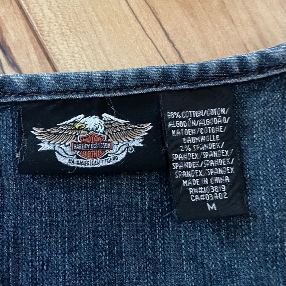 Harley-Davidson Blue Denim Vest lace up sides women’s M - Picture 7 of 7